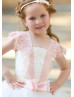 Cap Sleeve Ivory Tulle Pink Lace Flower Girl Dress